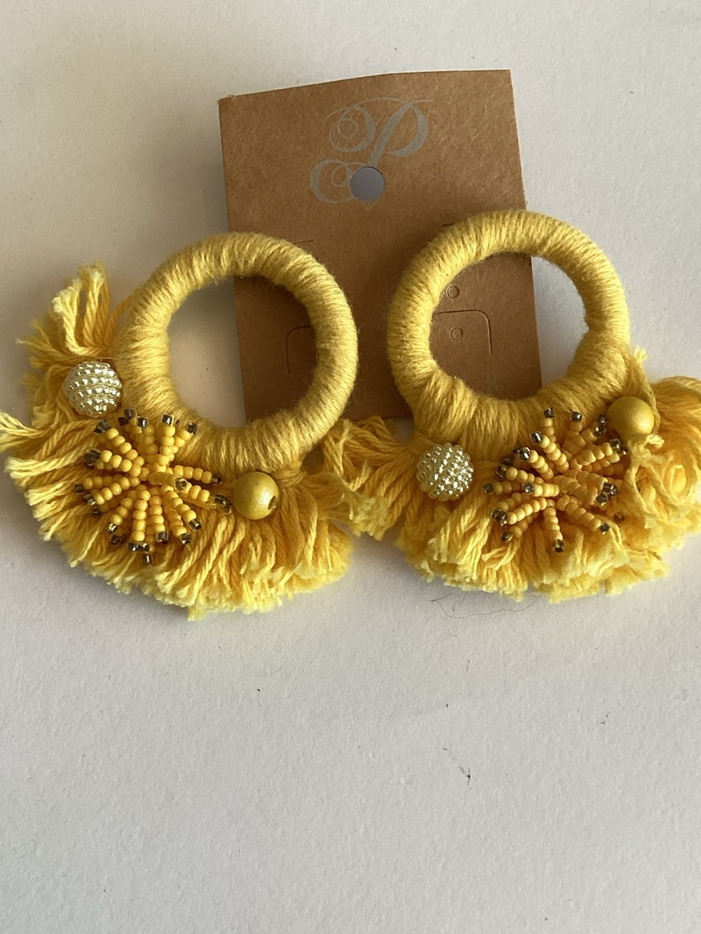 Plunder‎ Yellow Beaded Tassel Hoop Earrings